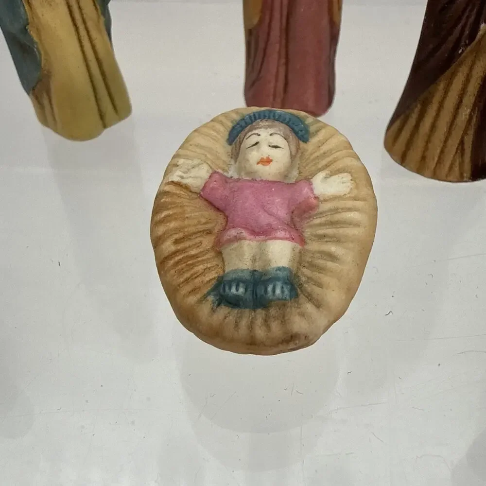 6 Pc Mini Nativity World Bazaars Holiday Collection Ceramic Tallest Piece 3.25”
